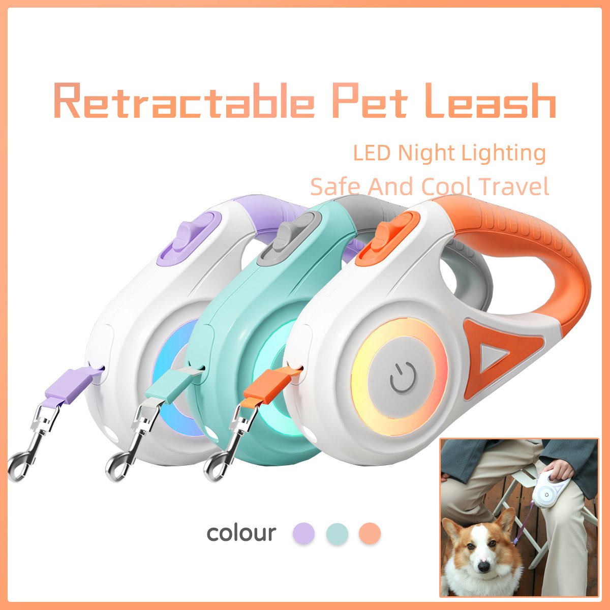 Dog Leash Retractable Leash And Dog Collar Spotlight Automatic Pet Dog Cat Traction Rope For Small Medium Dogs Pet Product 10 Dog Leash Retractable Leash And Dog Collar Spotlight Automatic Pet Dog Cat Traction Rope For Small Medium Dogs Pet Product - Image 10