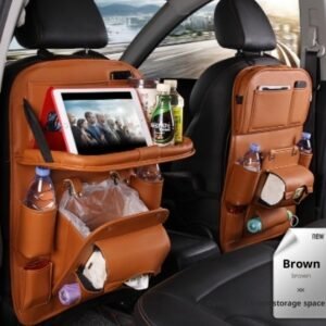 PU Leather Car Storage Bag Multifunction Seat Back Tray Hanging Bag Waterproof Car Organizer Automotive Interior Accessories