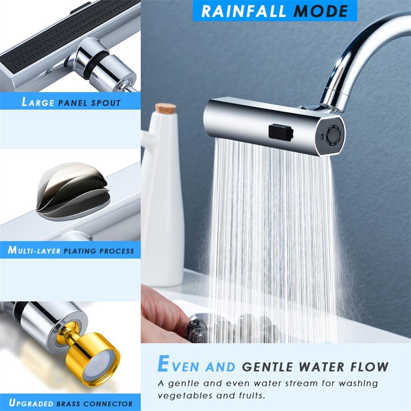 Kitchen Faucet Waterfall Outlet Splash Proof Universal Rotating Bubbler Multifunctional Water Nozzle Extension Kitchen Gadgets 3 Kitchen Faucet Waterfall Outlet Splash Proof Universal Rotating Bubbler Multifunctional Water Nozzle Extension Kitchen Gadgets - Image 3