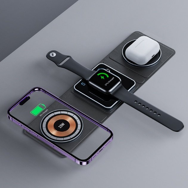 3 IN 1 Magnetic Folding Wireless Charger Station For IPhone Transparent Fast Charging For IWatch And Airpods 1 3 IN 1 Magnetic Folding Wireless Charger Station For IPhone Transparent Fast Charging For IWatch And Airpods