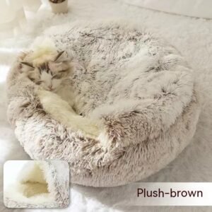 2 In 1 Dog And Cat Bed Pet Winter Bed Round Plush Warm Bed House Soft Long Plush Pets Bed Pet Products